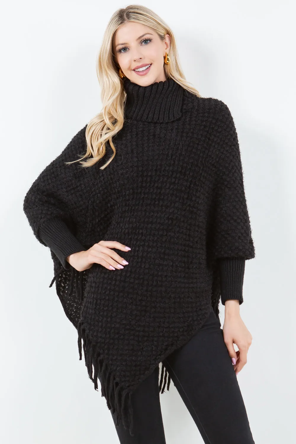 PA-4315 Cowl Neck Poncho with Sleeves