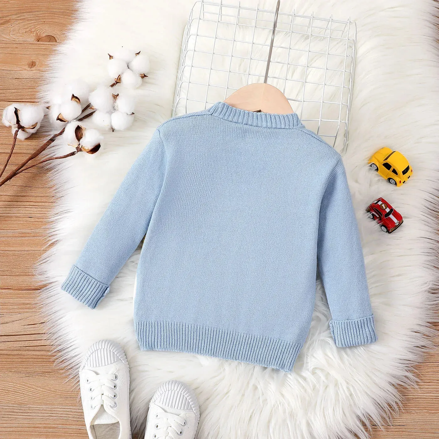 PatPat Toddler Girl/Boy Vehicle Pattern Button Up Sweater  Casual/Outdoor  Hyper-Tactile / 3D Positioning print