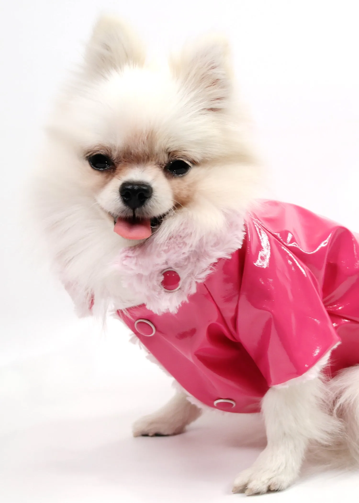 PINK RAINCOAT WITH ROSE SWIRL FLUFF INTERIOR