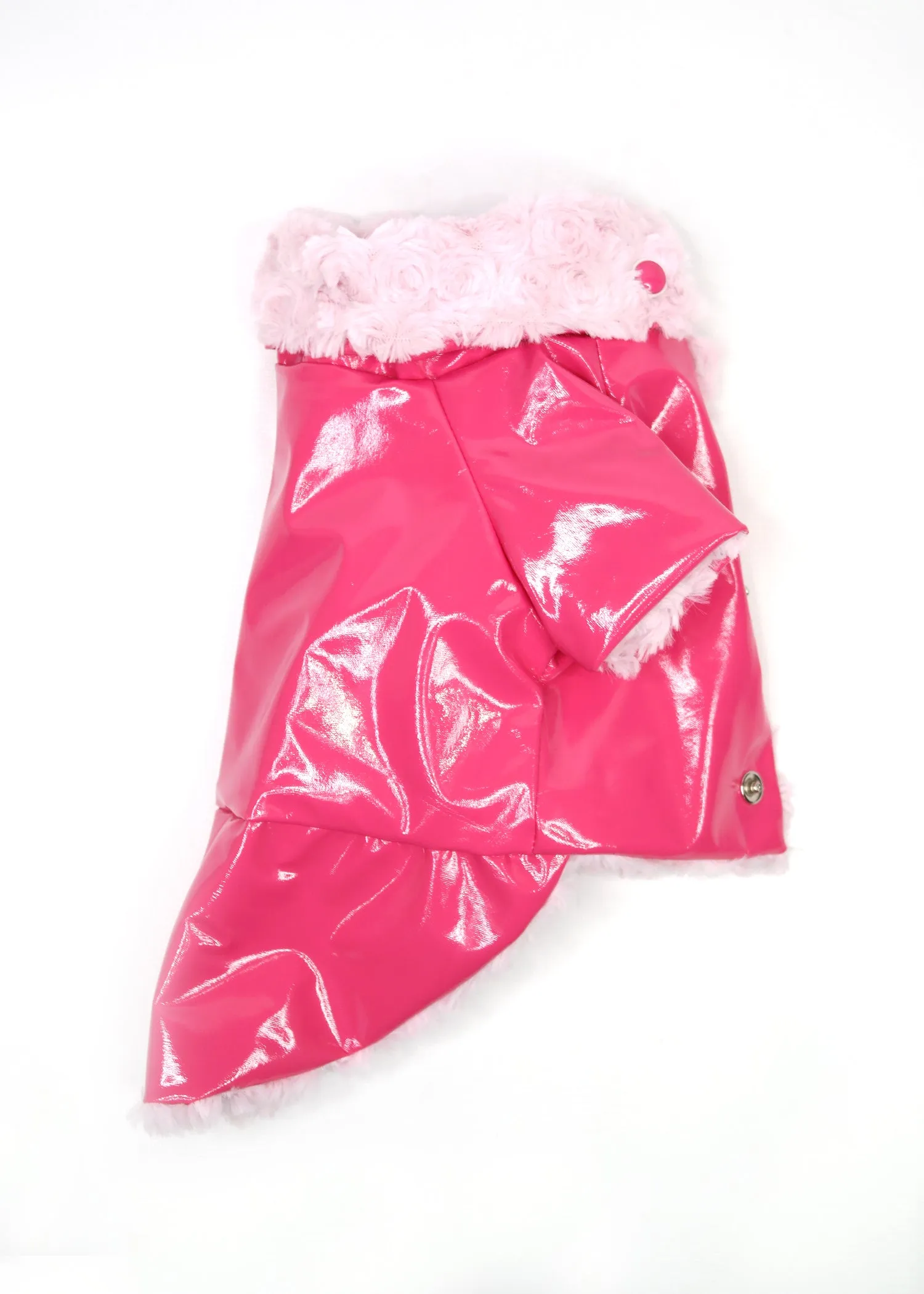 PINK RAINCOAT WITH ROSE SWIRL FLUFF INTERIOR