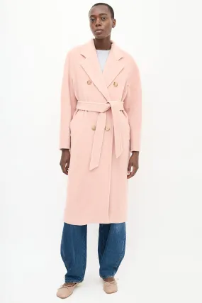 Pink Wool Double Breasted Belted Coat