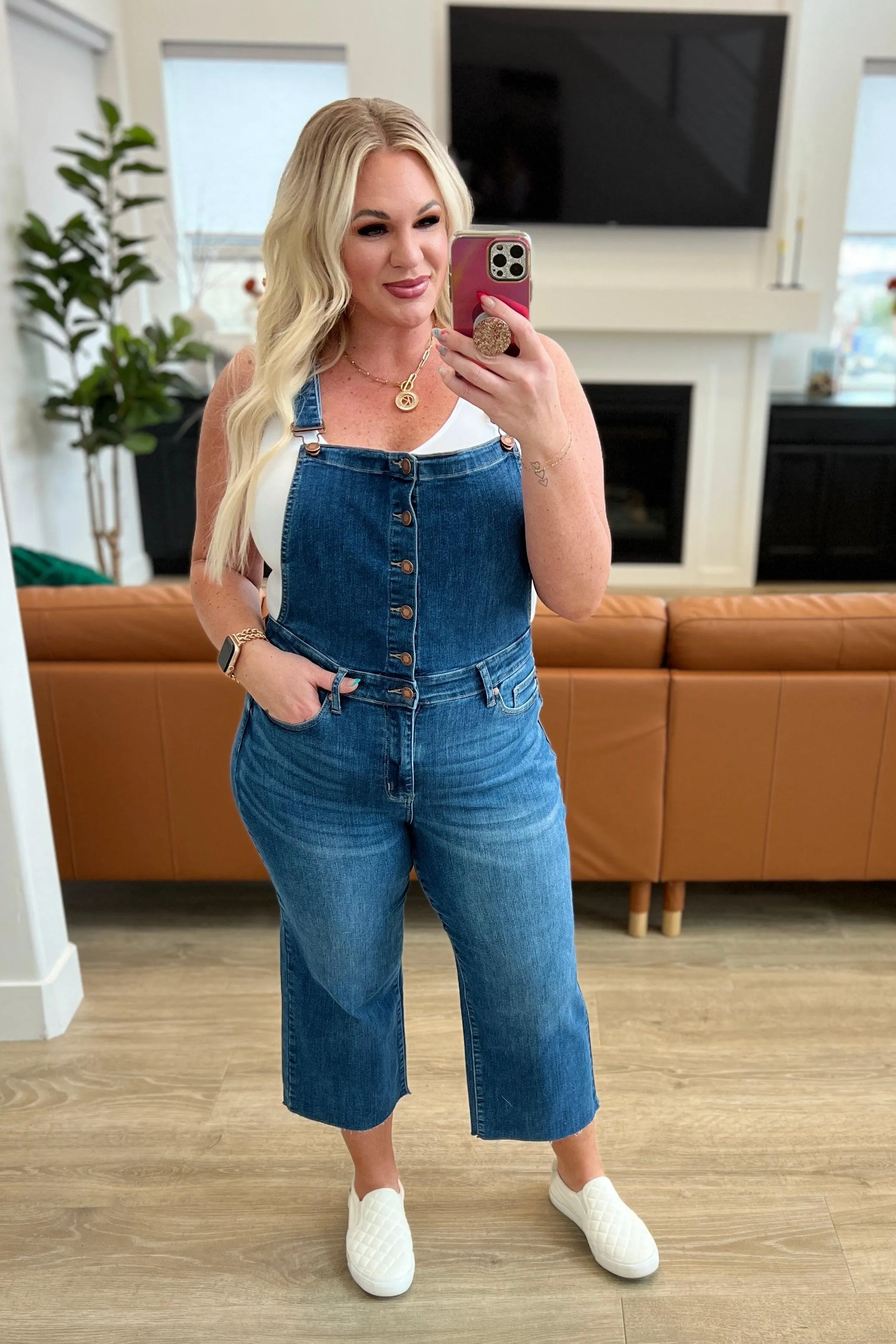 Plus High Rise Crop Wide Leg Denim Overalls