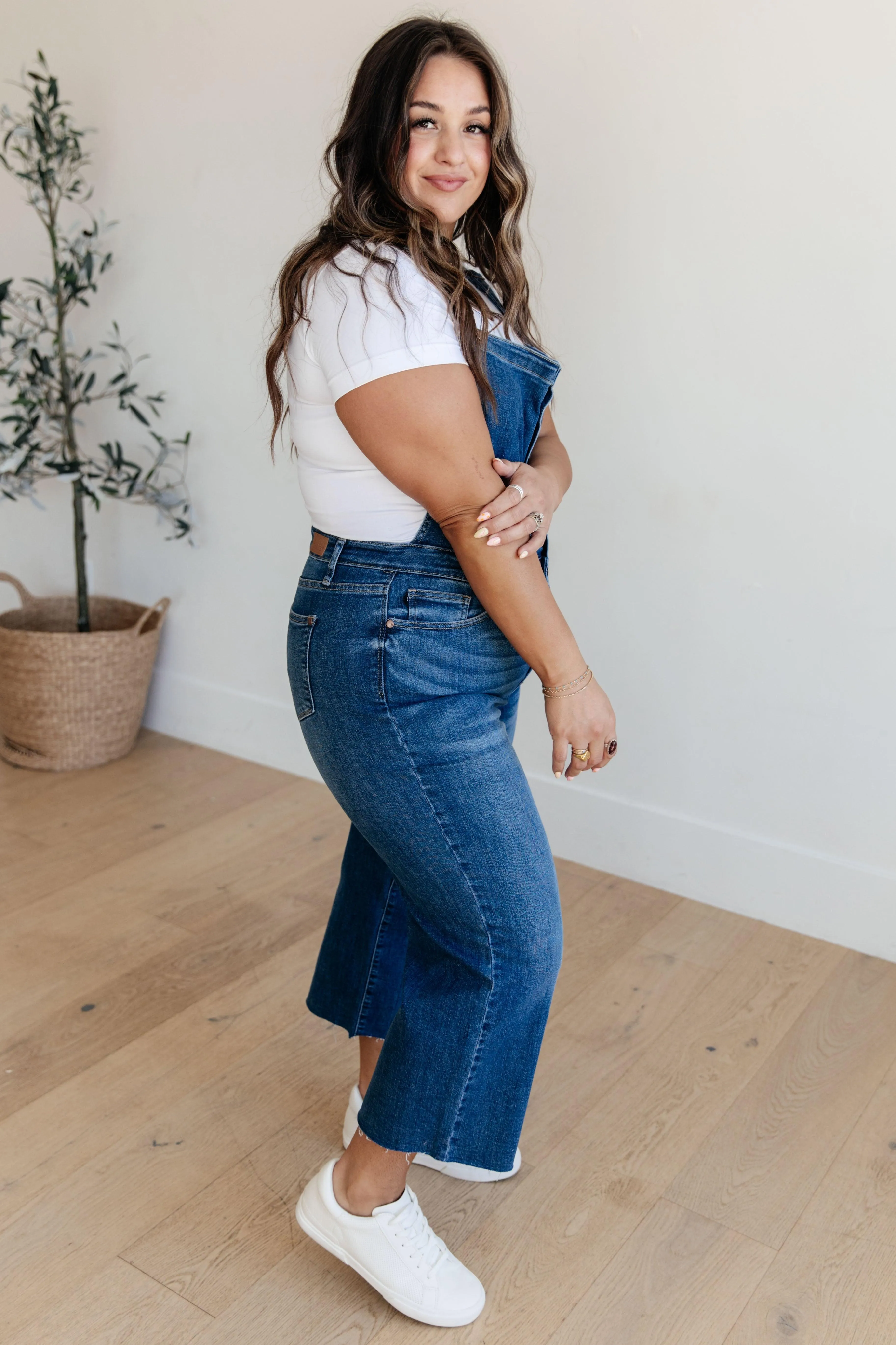 Plus High Rise Crop Wide Leg Denim Overalls