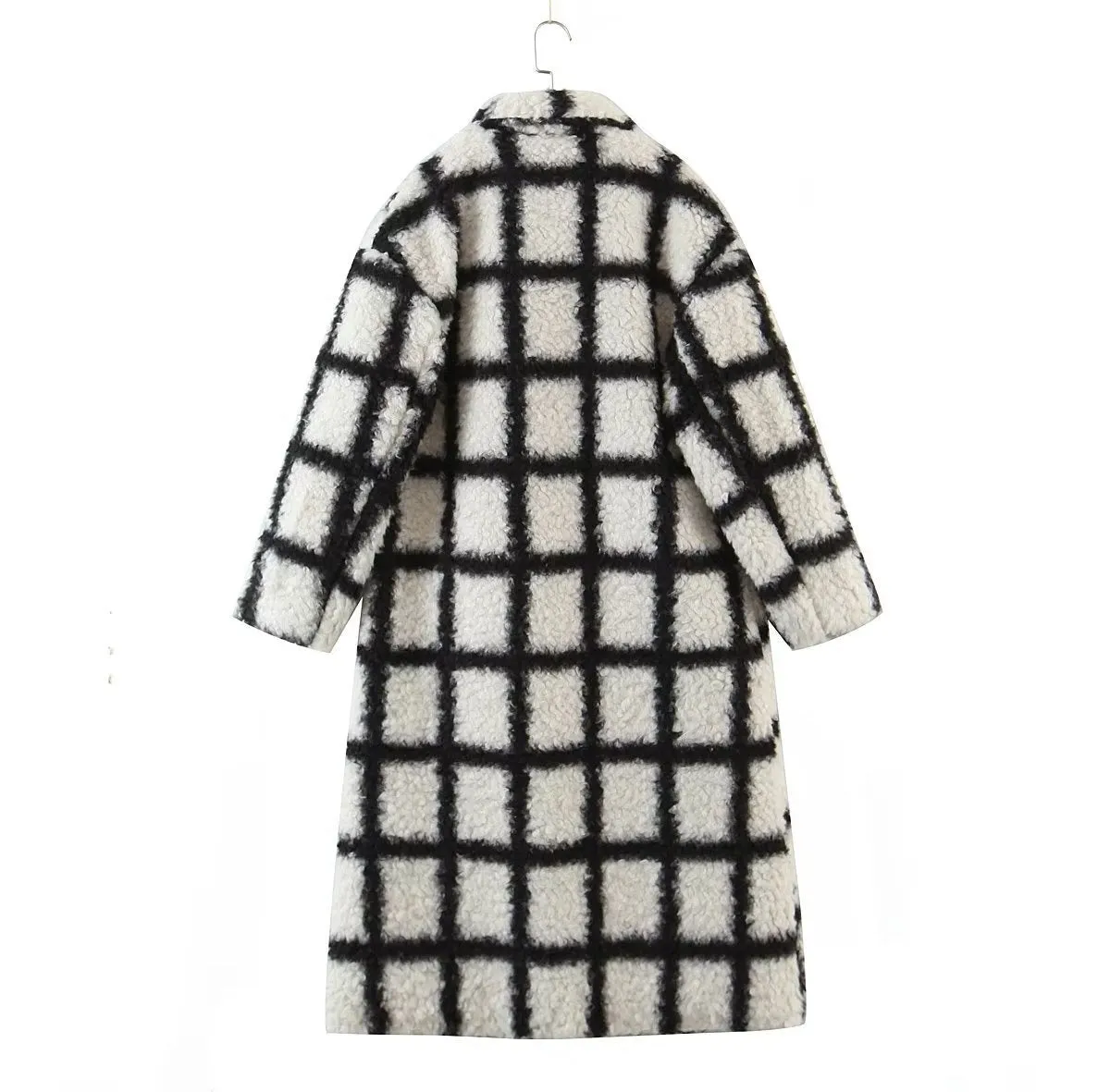 Pre Order:  Black and White Plaid Lamb Wool Coat