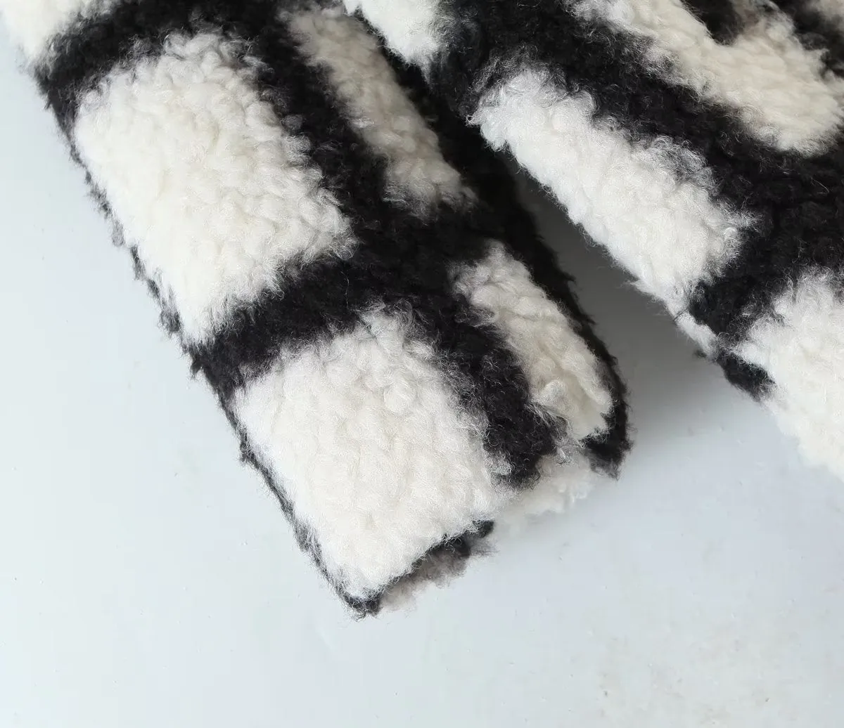 Pre Order:  Black and White Plaid Lamb Wool Coat