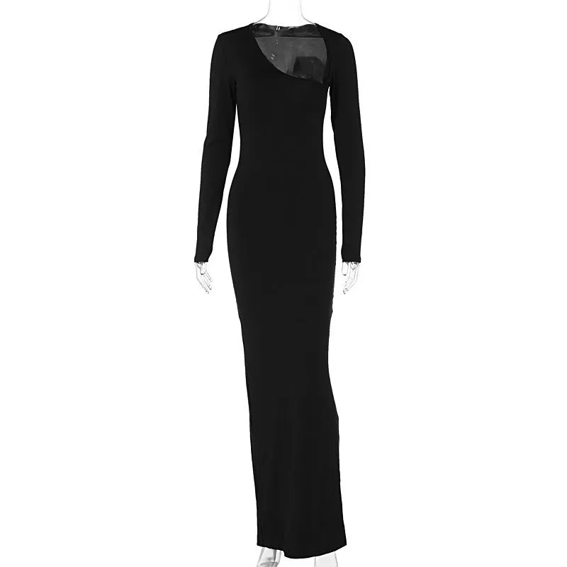 Pre Order:  Black Slant Neck Split Back Maxi Dress