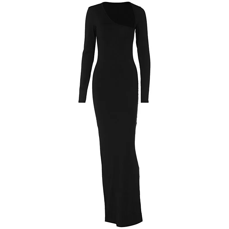 Pre Order:  Black Slant Neck Split Back Maxi Dress