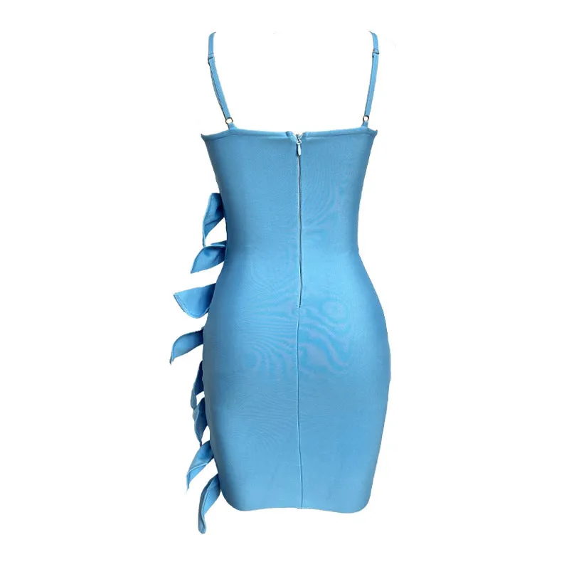 Pre Order:  Blue Hollow Bow Tight Mini Dress