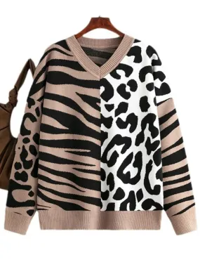 Pre Order:  Casual Animal Print Loose Knitted Sweater