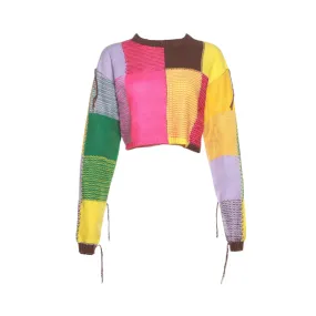 Pre Order:  Casual Color Block Knitted Cropped Sweater