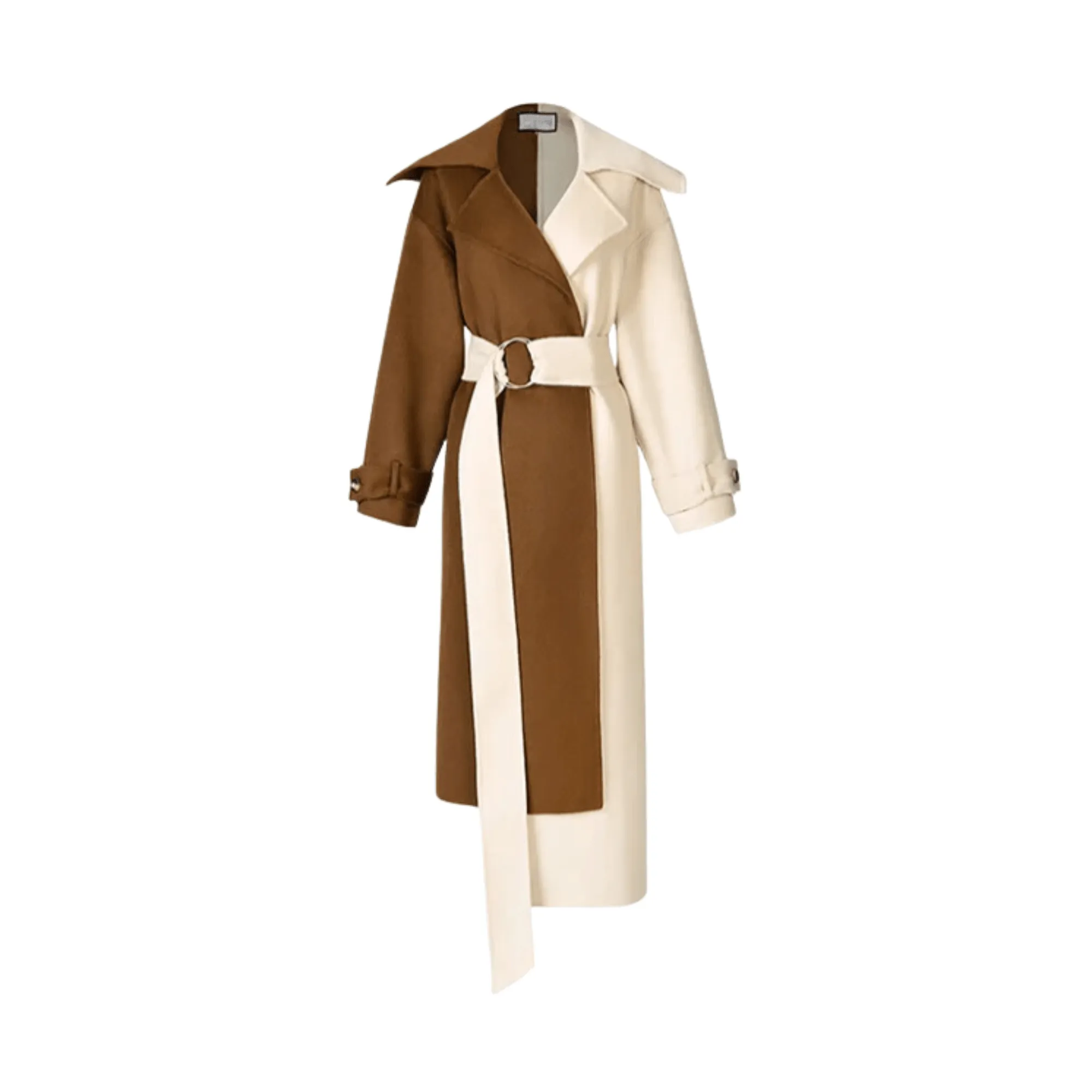 Pre Order:  Contrast Color Asymmetric Hem Belted Coat