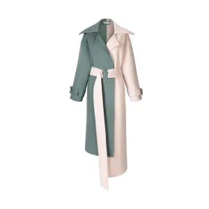 Pre Order:  Contrast Color Asymmetric Hem Belted Coat