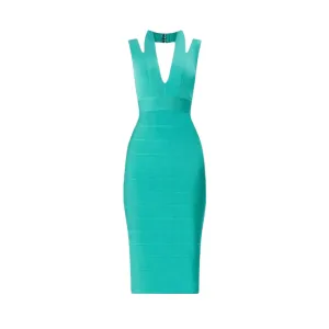 Pre Order:  Elegant V-neck Open Back Midi Bandage Dress