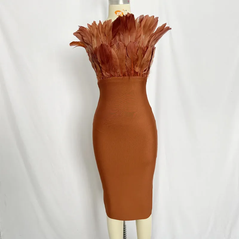 Pre Order:  Feather Solid Slim Strapless Midi Dress