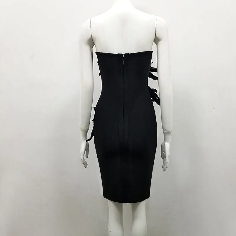 Pre Order:  Feather Tube Top Backless Solid Bandage Dress