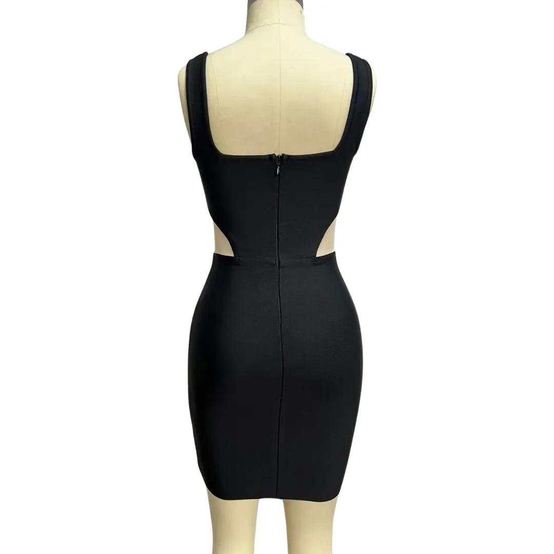 Pre Order:  Hollow Waist Square Neck Diamond Bandage Dress