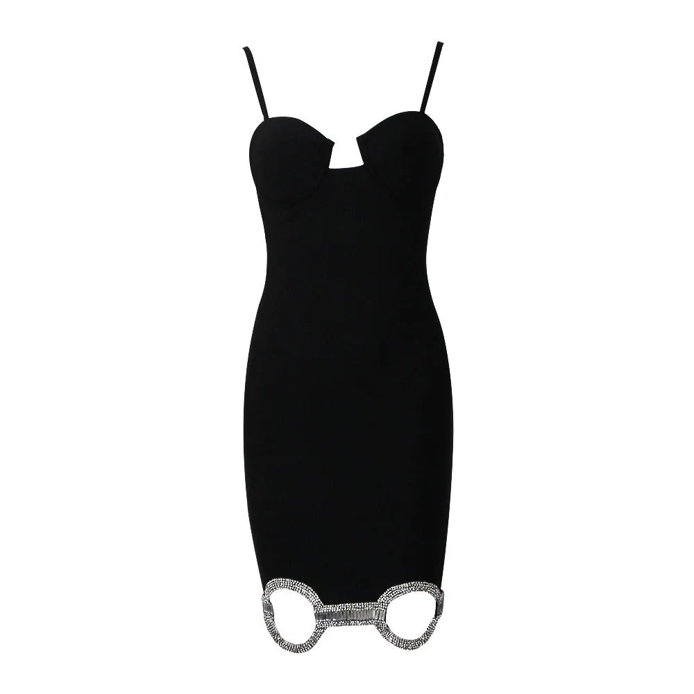 Pre Order:  Rhinestone Hollow Bandage Dress