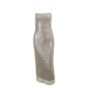 Pre Order:  Silver Sequin Back Slit Slim Dress