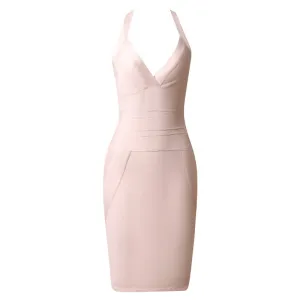 Pre Order:  Solid Hanging Neck Bandage Dress