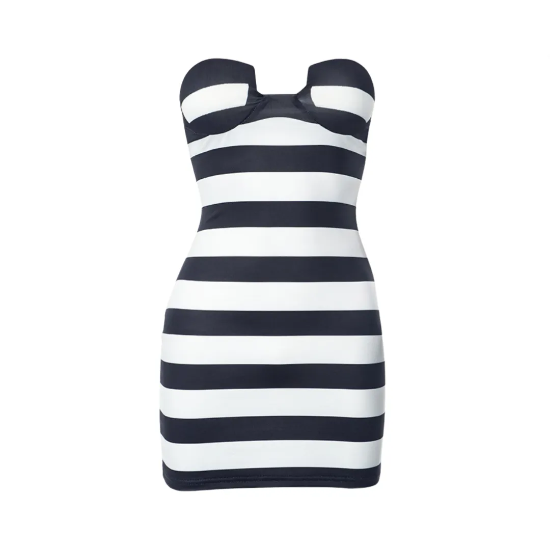 Pre Order:  Strapless Chest Wrapped Striped Dress