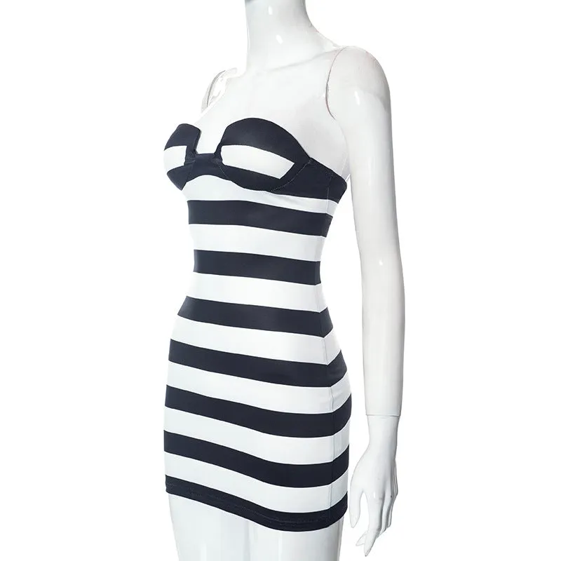 Pre Order:  Strapless Chest Wrapped Striped Dress