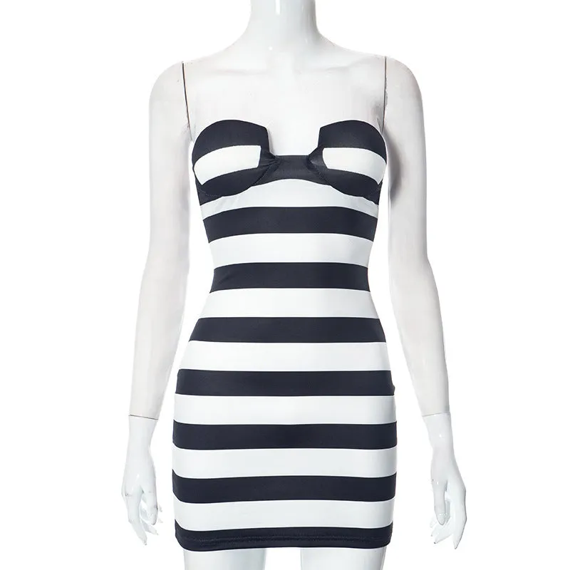 Pre Order:  Strapless Chest Wrapped Striped Dress