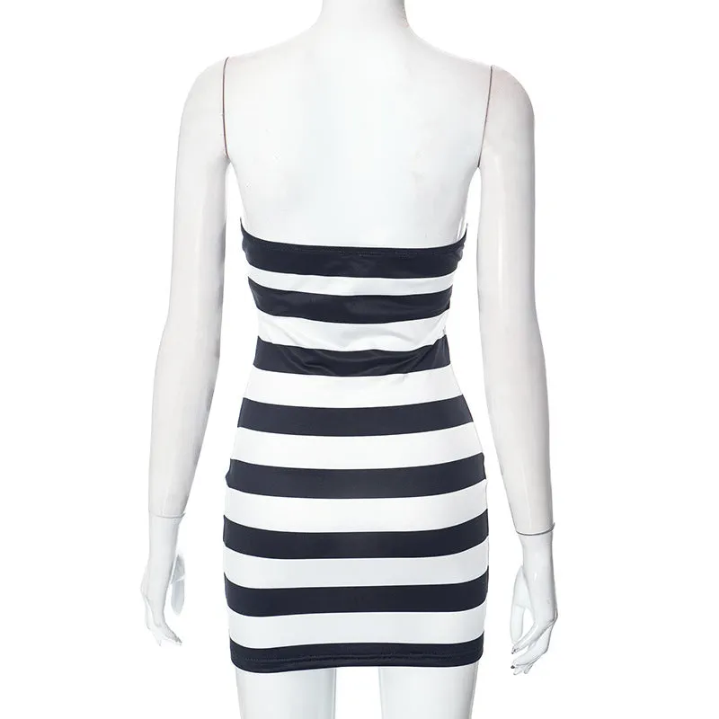 Pre Order:  Strapless Chest Wrapped Striped Dress