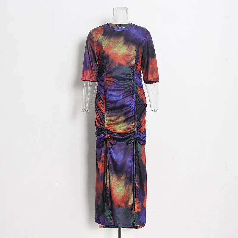 Pre Order: Tie Dye Round Neck Short Sleeved Hip Hugging Dress