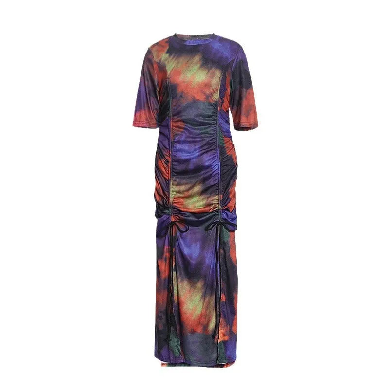 Pre Order: Tie Dye Round Neck Short Sleeved Hip Hugging Dress