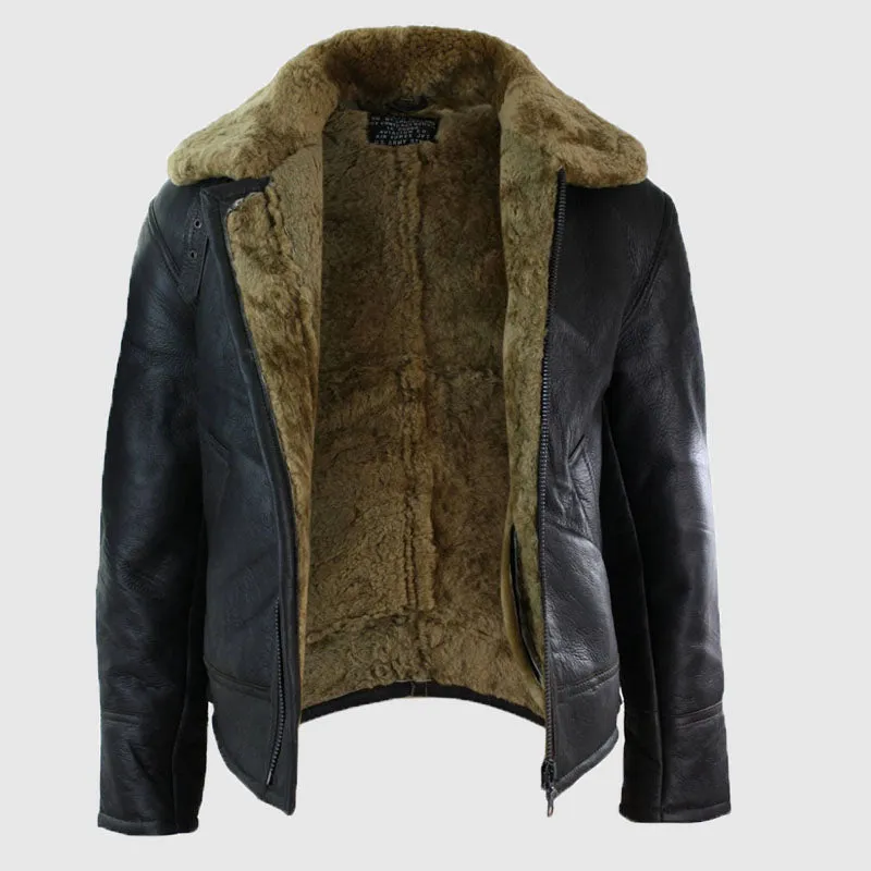 Premium Quality Mens Real Leather Shearling Sheepskin Original B3 Flying Pilot Jacket Warm Winter-B3 Brown Cream