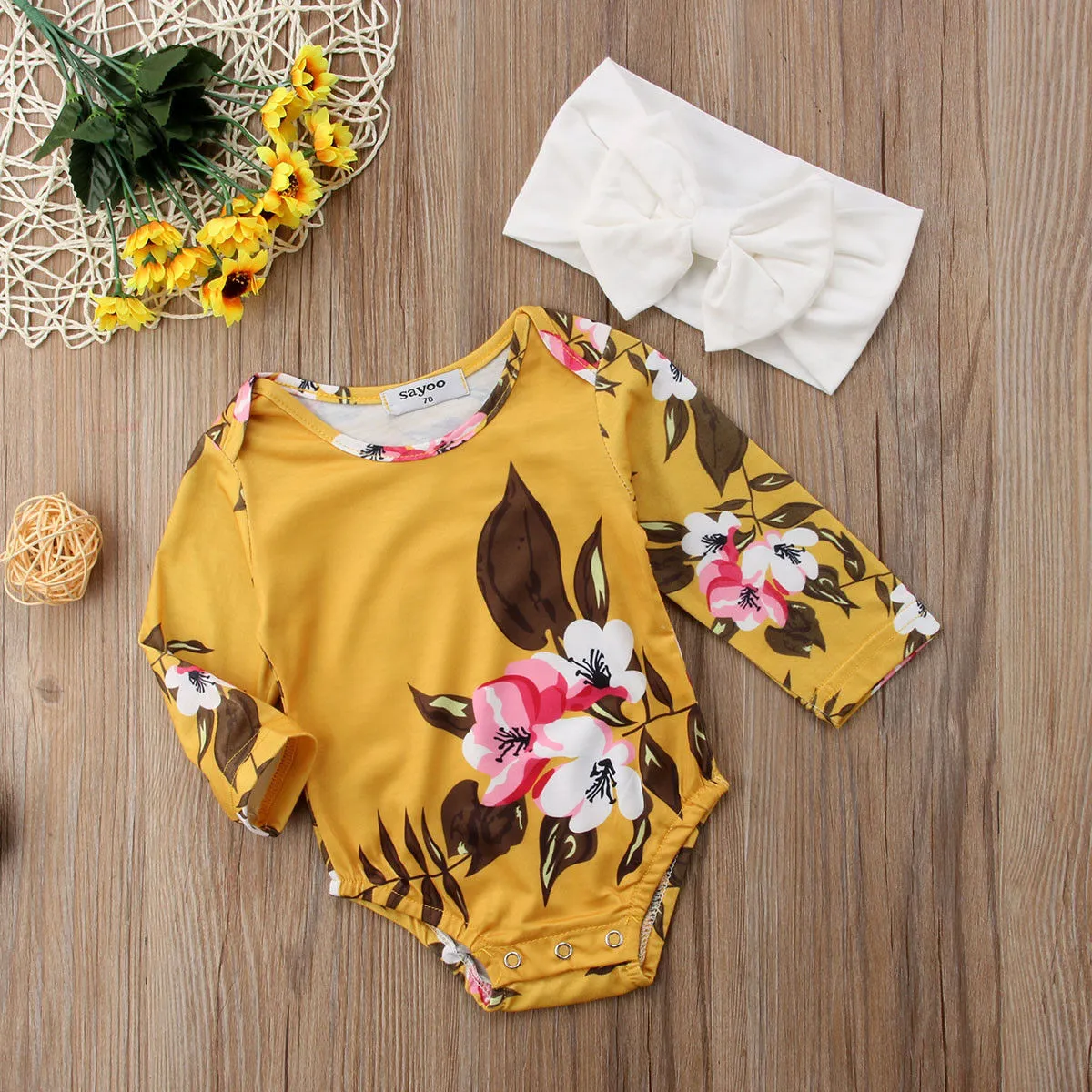 Pudcoco Girl Clothes Cute 2PCS Newborn Baby Girl Long Sleeve Bodysuit Floral Jumpsuit Clothes Cotton Outfits