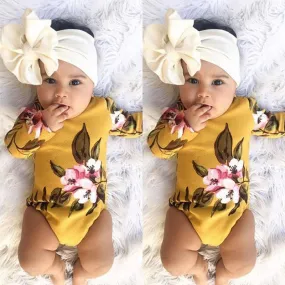 Pudcoco Girl Clothes Cute 2PCS Newborn Baby Girl Long Sleeve Bodysuit Floral Jumpsuit Clothes Cotton Outfits