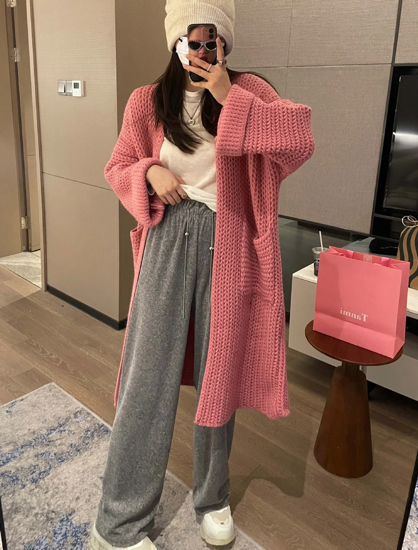 Purpdrank cold weather outfits Korean Style Thick Needle Pineapple Pattern Sweater Cardigan Loose over-the-Knee Sweater Mid-Length Elegant Wool Coat Women's Top