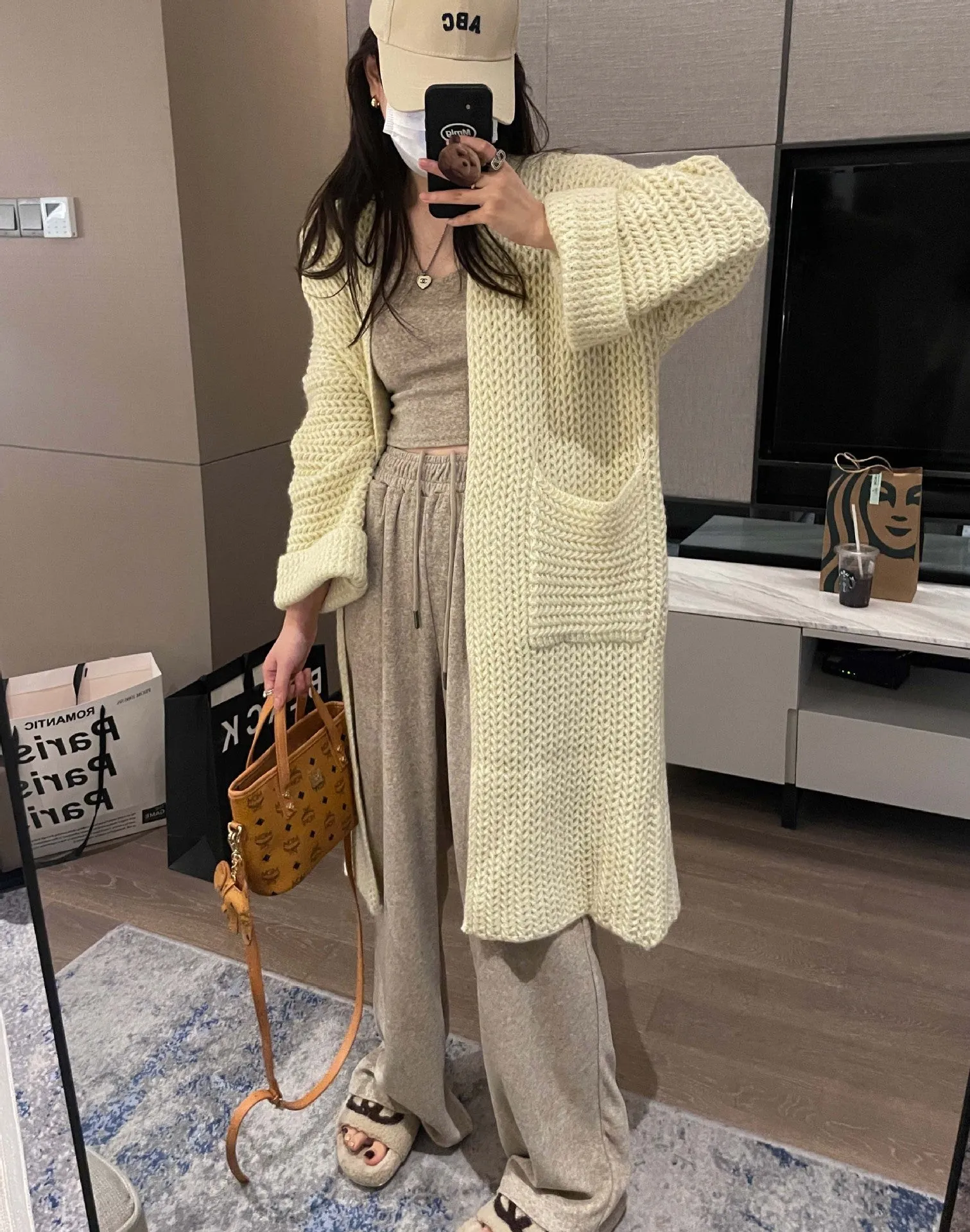 Purpdrank cold weather outfits Korean Style Thick Needle Pineapple Pattern Sweater Cardigan Loose over-the-Knee Sweater Mid-Length Elegant Wool Coat Women's Top