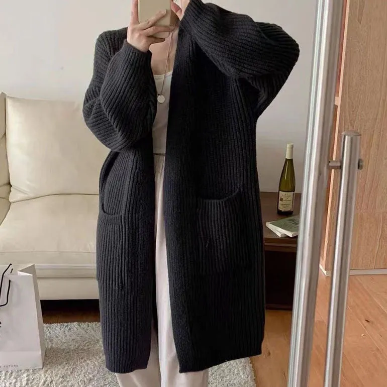 Purpdrank winter fits Autumn and Winter Korean Style Thick Wool Long Knitted Cardigan Women's Solid Color Loose Temperament Buckle-Free Sweater Coat