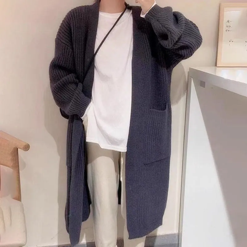 Purpdrank winter fits Autumn and Winter Korean Style Thick Wool Long Knitted Cardigan Women's Solid Color Loose Temperament Buckle-Free Sweater Coat