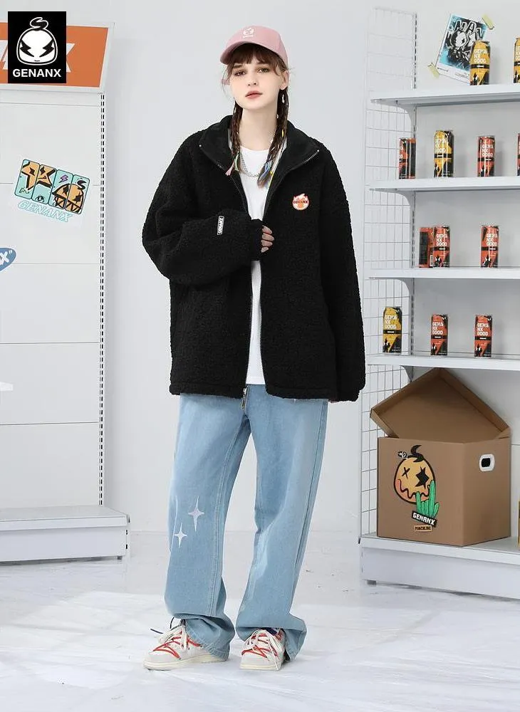 Reversible Plain Letter Embroidery Padded Coat