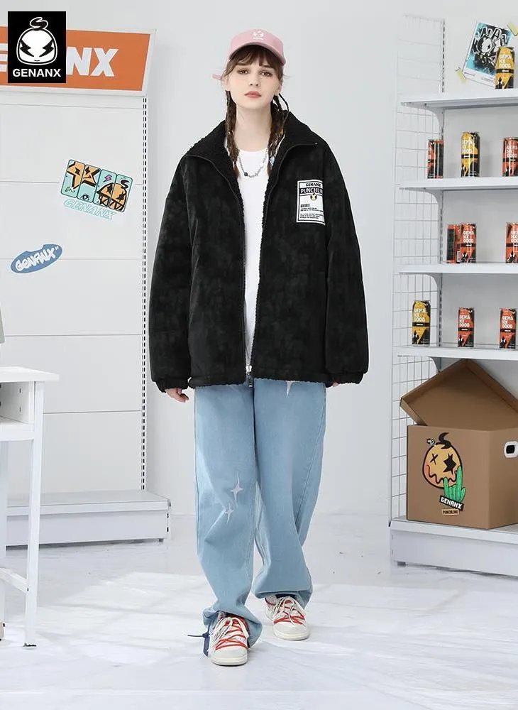 Reversible Plain Letter Embroidery Padded Coat