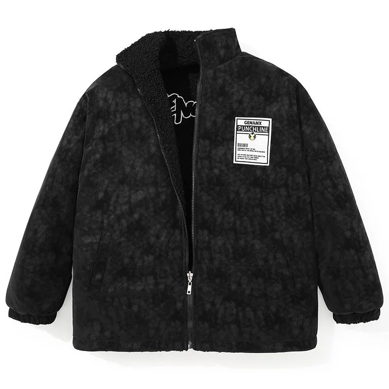 Reversible Plain Letter Embroidery Padded Coat