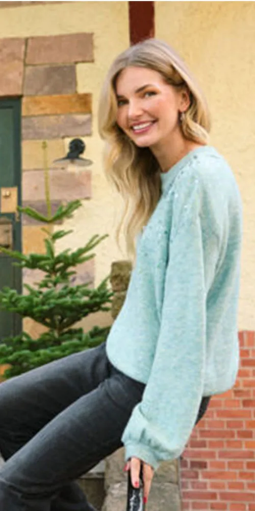 Saint Tropez Sparkle Sweater, aqua