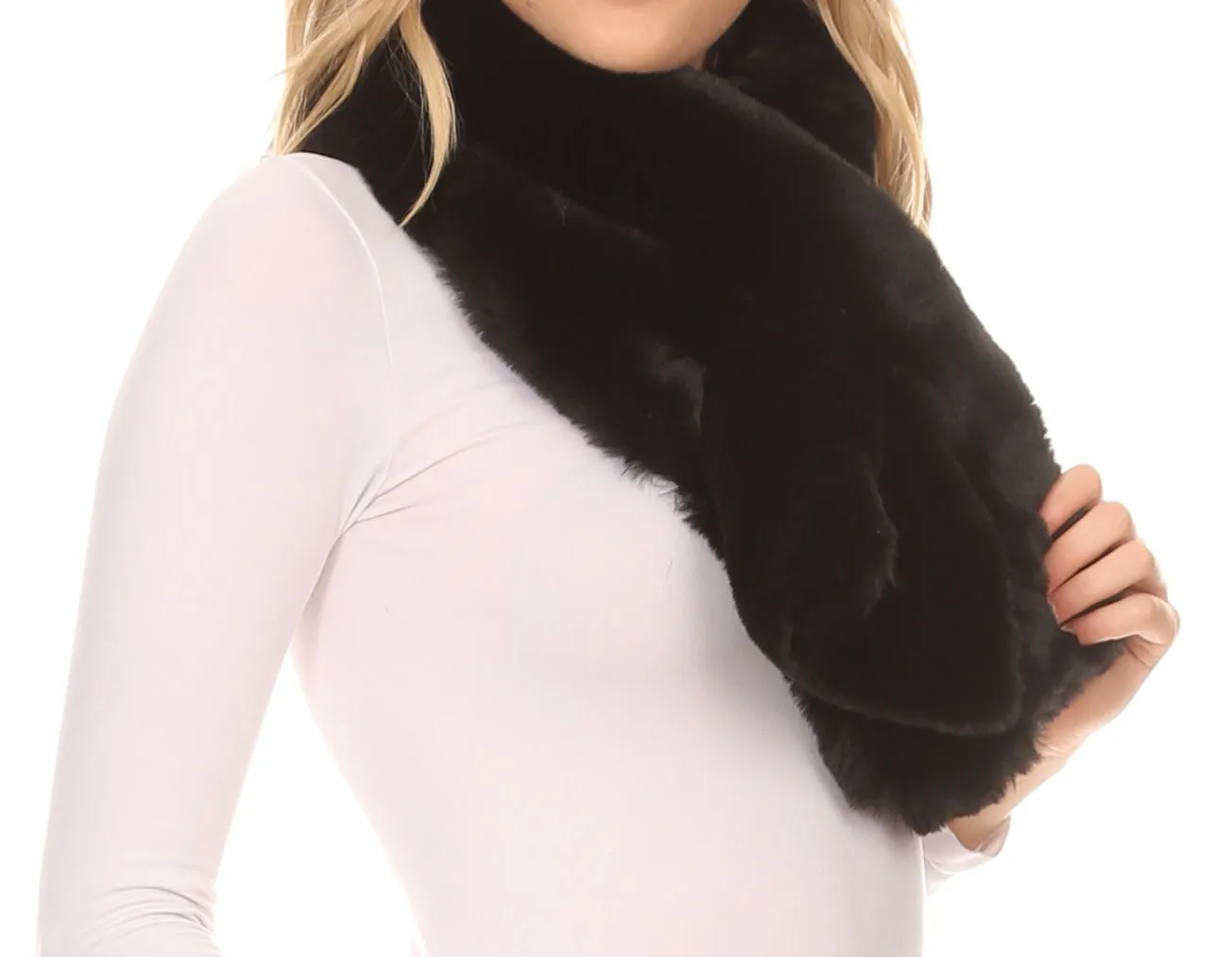 Sakkas Kiy Loophole Faux Fur Long Soft Warm Comfortable Textured Bow Scarf