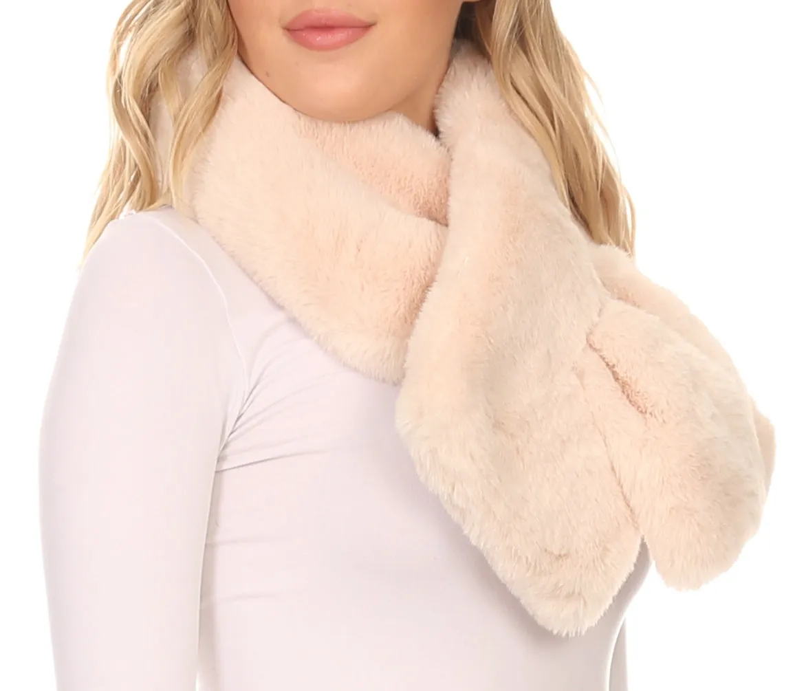 Sakkas Kiy Loophole Faux Fur Long Soft Warm Comfortable Textured Bow Scarf