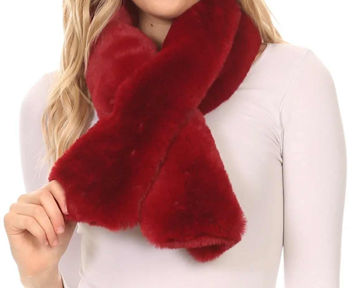 Sakkas Kiy Loophole Faux Fur Long Soft Warm Comfortable Textured Bow Scarf