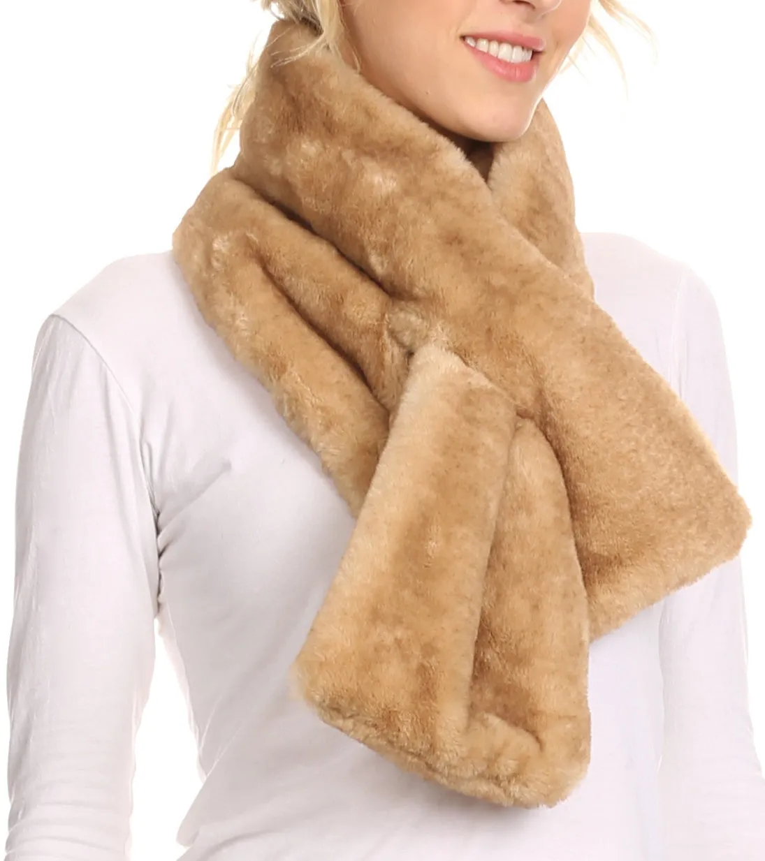 Sakkas Kiy Loophole Faux Fur Long Soft Warm Comfortable Textured Bow Scarf