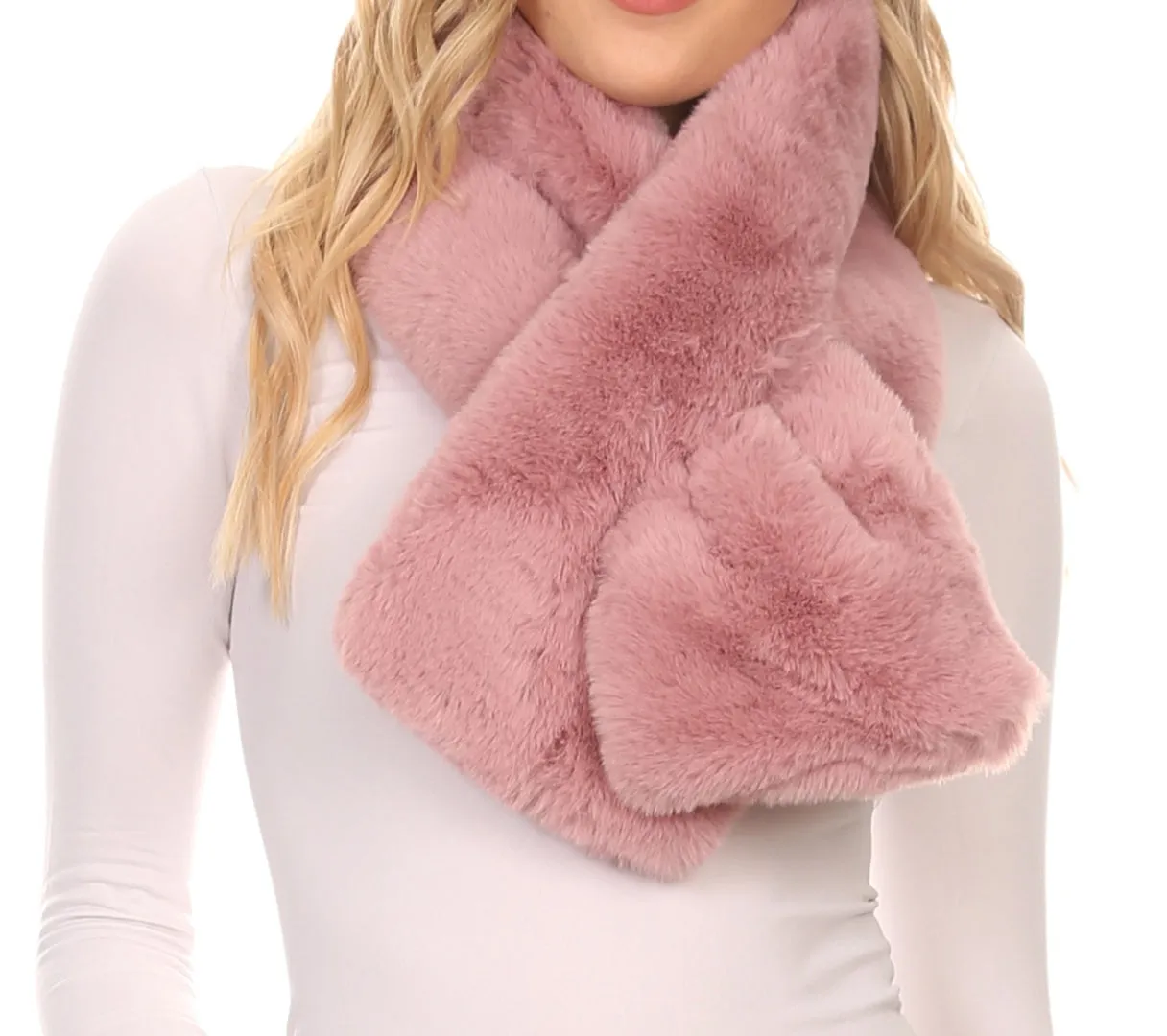 Sakkas Kiy Loophole Faux Fur Long Soft Warm Comfortable Textured Bow Scarf