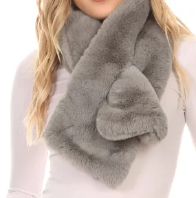 Sakkas Kiy Loophole Faux Fur Long Soft Warm Comfortable Textured Bow Scarf