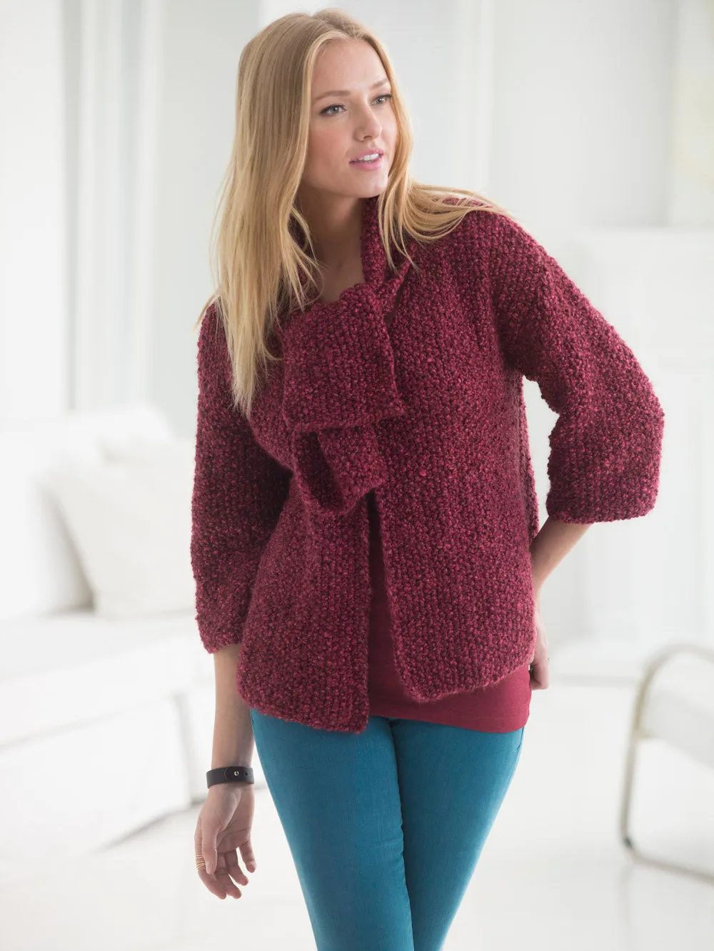 Seed Stitch Cardi With Scarf (Knit)