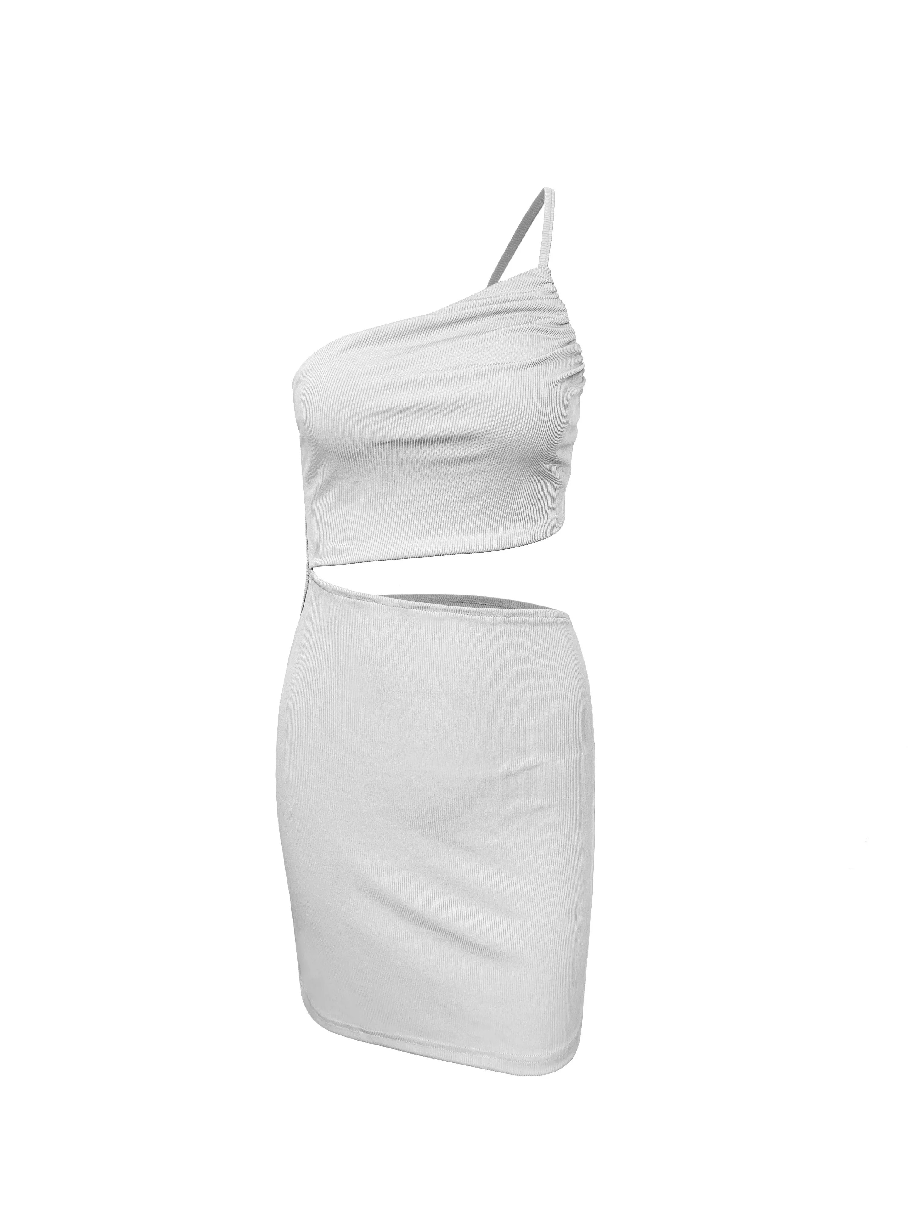 Sexy Hollow Out Side Bra One Shoulder Drawstring Bodycon Mini Dress