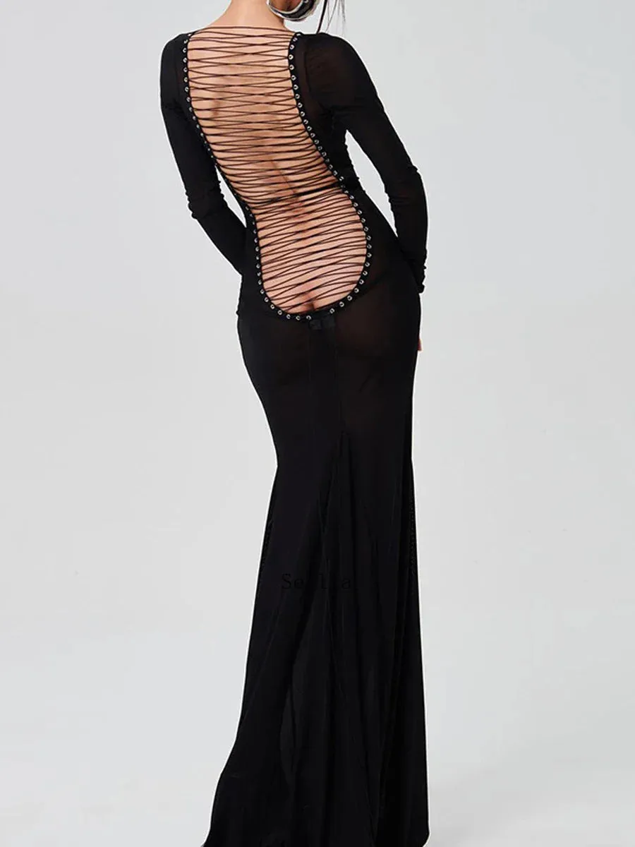 Sheer Bodycon Maxi Dress with Long Sleeves