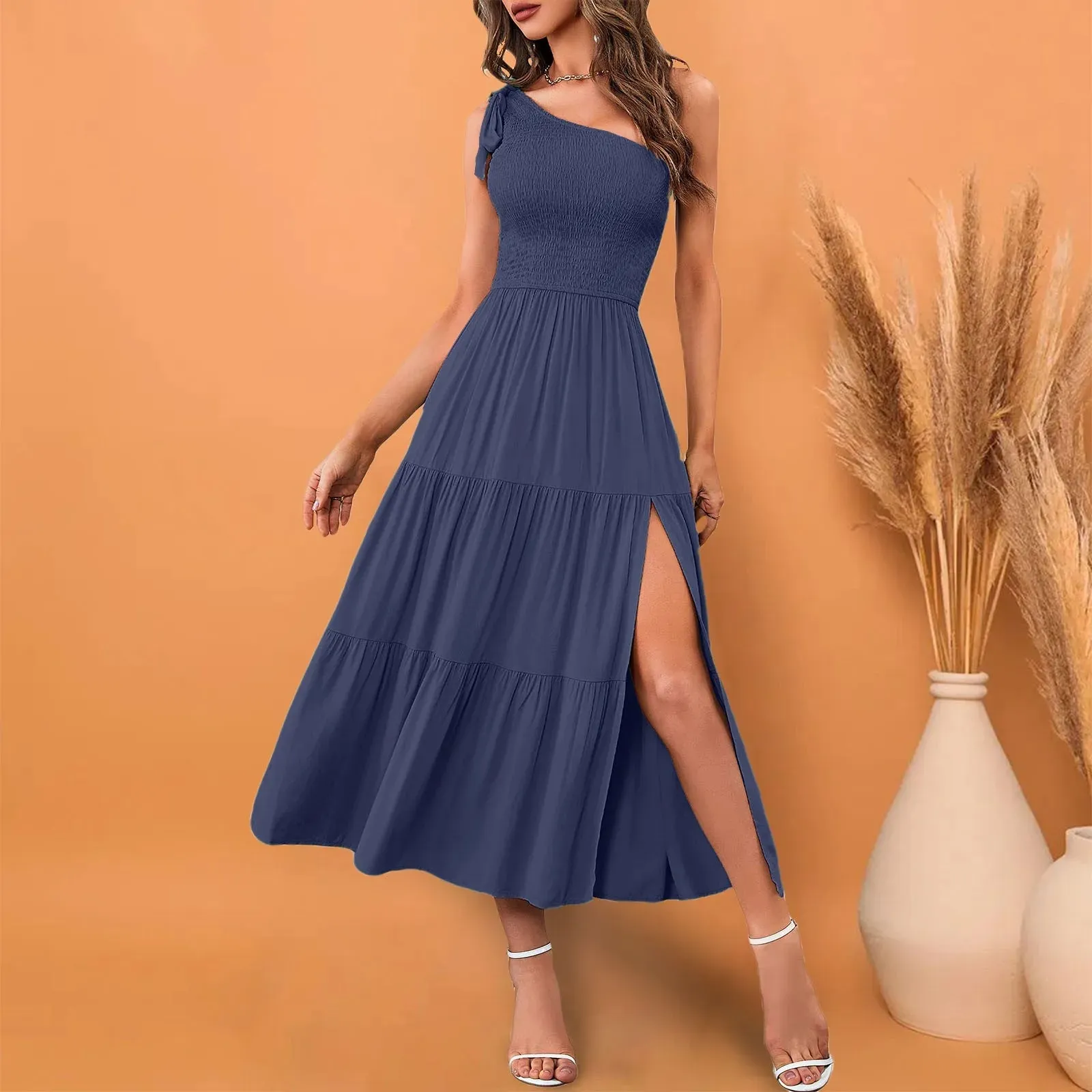 Shoulder Sexy Evening Sleeveless Split Bodycon Formal Maxi Party Midi One Dress